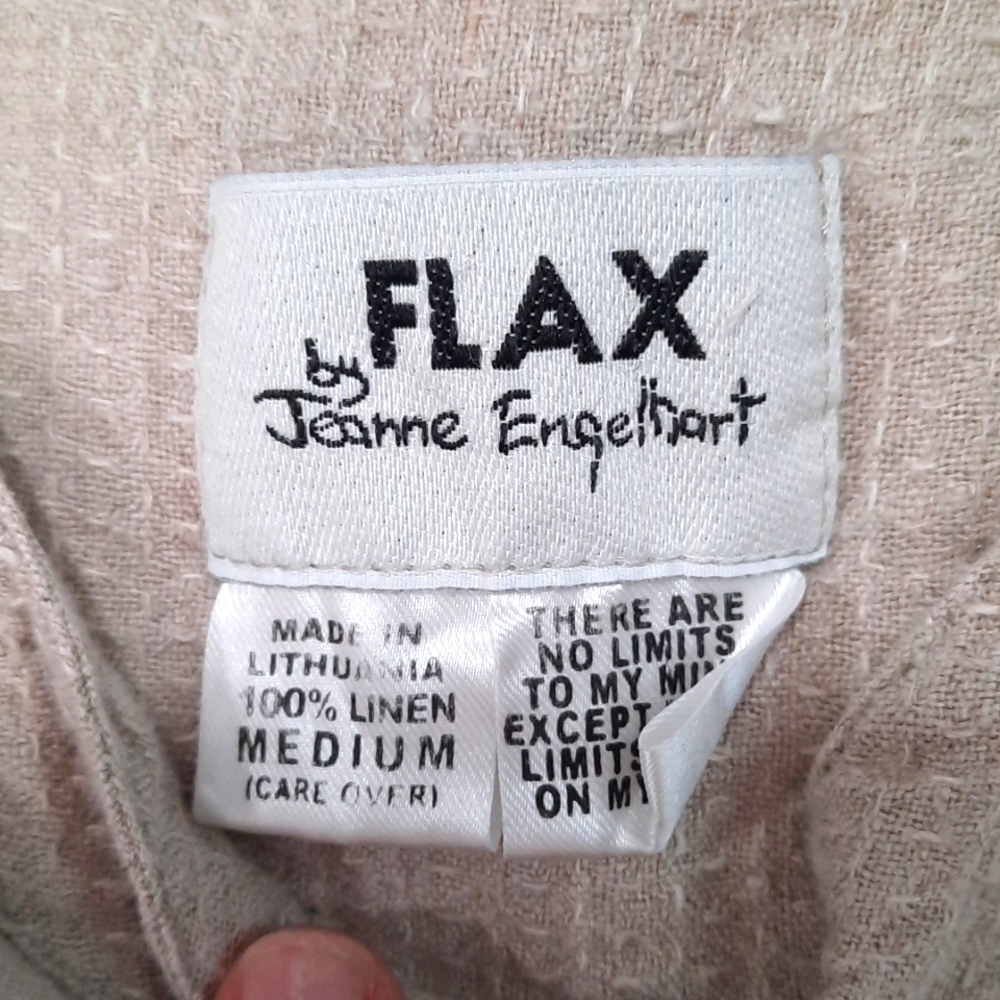 FLAX Cotton Neutral Fitted Longsleeve Button Front Blouse - Picture 3 of 5
